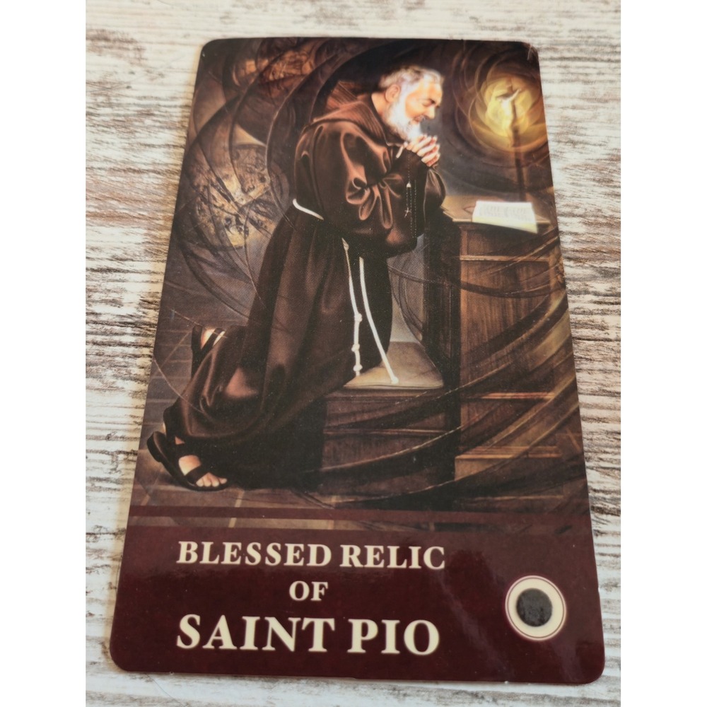 Blessed Relic Card of Saint Pio Padre Pio with Prayer & Relic Fragment Catholic